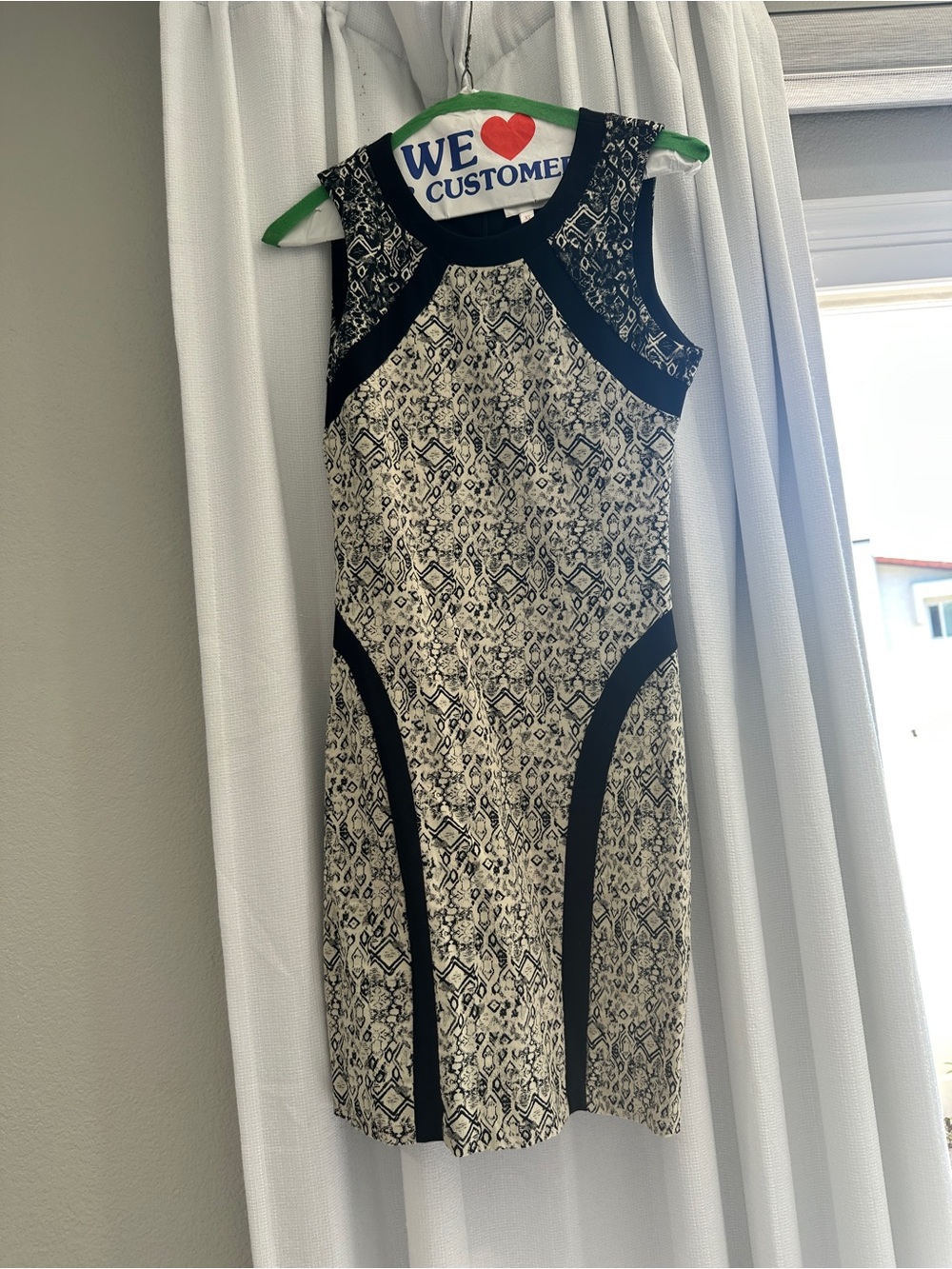 Parker Black and Cream Patterned Mini Sheath Dress